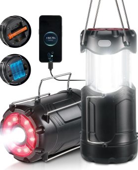 2 Pack Collapsible LED Camping Lantern, Consciot USB C Rechargeable and Battery Powered 2-in-1 Emergency Light with Flashlight and Magnetic Base, Power Outages Hurricane Supplies Survival Kits,Black