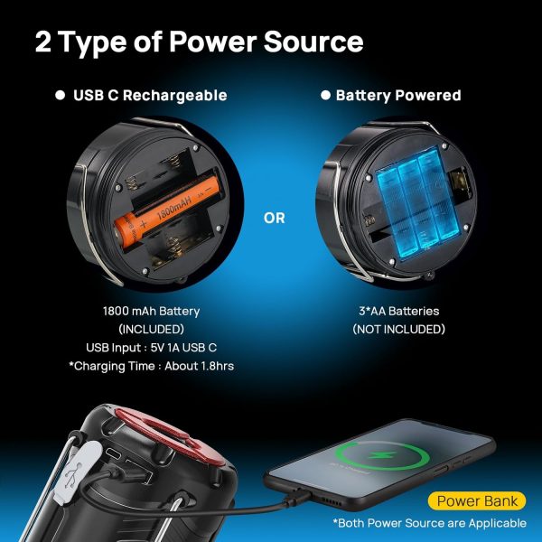 2 Pack Collapsible LED Camping Lantern, Consciot USB C Rechargeable and Battery Powered 2-in-1 Emergency Light with Flashlight and Magnetic Base, Power Outages Hurricane Supplies Survival Kits,Black - Image 2