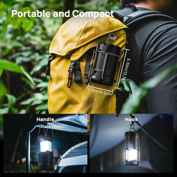 2 Pack Collapsible LED Camping Lantern, Consciot USB C Rechargeable and Battery Powered 2-in-1 Emergency Light with Flashlight and Magnetic Base, Power Outages Hurricane Supplies Survival Kits,Black - Image 6