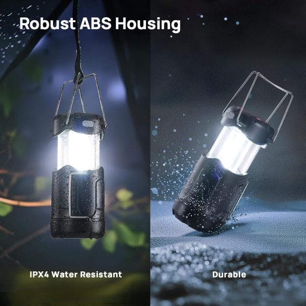 2 Pack Collapsible LED Camping Lantern, Consciot USB C Rechargeable and Battery Powered 2-in-1 Emergency Light with Flashlight and Magnetic Base, Power Outages Hurricane Supplies Survival Kits,Black - Image 7
