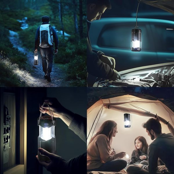 2 Pack Collapsible LED Camping Lantern, Consciot USB C Rechargeable and Battery Powered 2-in-1 Emergency Light with Flashlight and Magnetic Base, Power Outages Hurricane Supplies Survival Kits,Black - Image 8