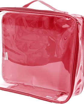 Medium Clear Travel Packing Cube/See-Through Clothes Organizer for Carry on & Checked Suitcase, RV or Camping/Transparent Storage Cell/Doll Storage/Game Day Stadium Approved (Burgundy)