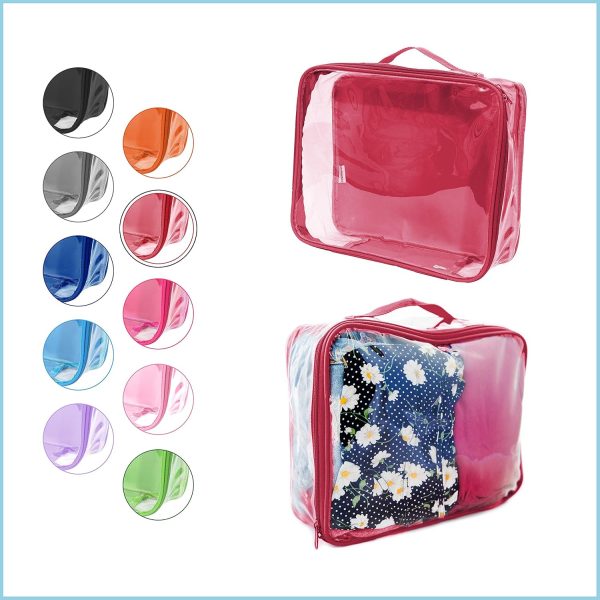 Medium Clear Travel Packing Cube/See-Through Clothes Organizer for Carry on & Checked Suitcase, RV or Camping/Transparent Storage Cell/Doll Storage/Game Day Stadium Approved (Burgundy) - Image 2