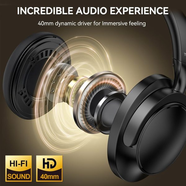 TECKNET Noise Cancelling Headphones Wireless & Wired, 70H Playtime Bluetooth Headphones Wireless Over Ear Built-in Mic, 3.5mm Cable Dual Connection Foldable Headset Comfort for Home Office Travel - Image 3