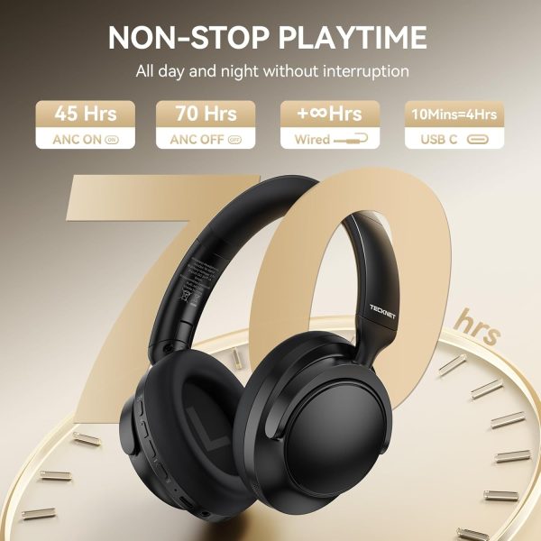 TECKNET Noise Cancelling Headphones Wireless & Wired, 70H Playtime Bluetooth Headphones Wireless Over Ear Built-in Mic, 3.5mm Cable Dual Connection Foldable Headset Comfort for Home Office Travel - Image 4