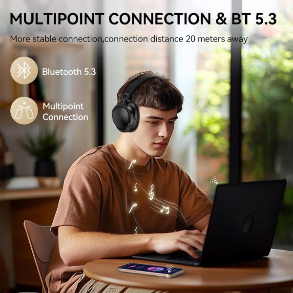 TECKNET Noise Cancelling Headphones Wireless & Wired, 70H Playtime Bluetooth Headphones Wireless Over Ear Built-in Mic, 3.5mm Cable Dual Connection Foldable Headset Comfort for Home Office Travel - Image 5