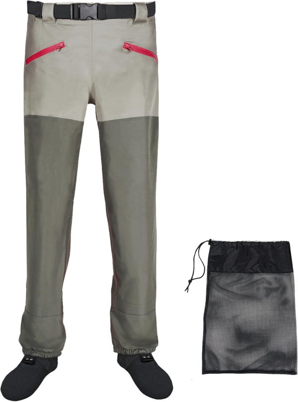 Waist Wader Pants for Men and Women, 3-Ply Breathable Waterproof Fishing Waders with Pockets and Durable Stockingfoot