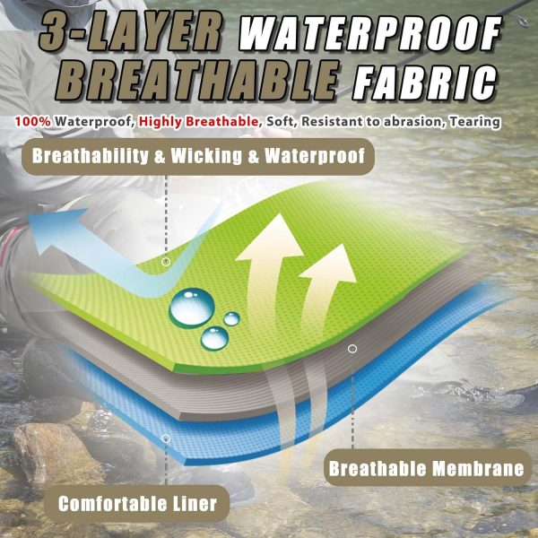 Waist Wader Pants for Men and Women, 3-Ply Breathable Waterproof Fishing Waders with Pockets and Durable Stockingfoot - Image 3