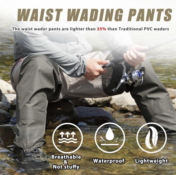 Waist Wader Pants for Men and Women, 3-Ply Breathable Waterproof Fishing Waders with Pockets and Durable Stockingfoot - Image 5