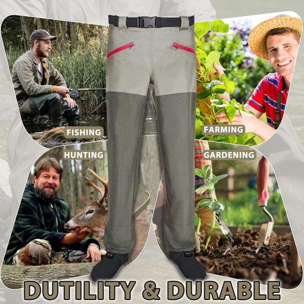Waist Wader Pants for Men and Women, 3-Ply Breathable Waterproof Fishing Waders with Pockets and Durable Stockingfoot - Image 6